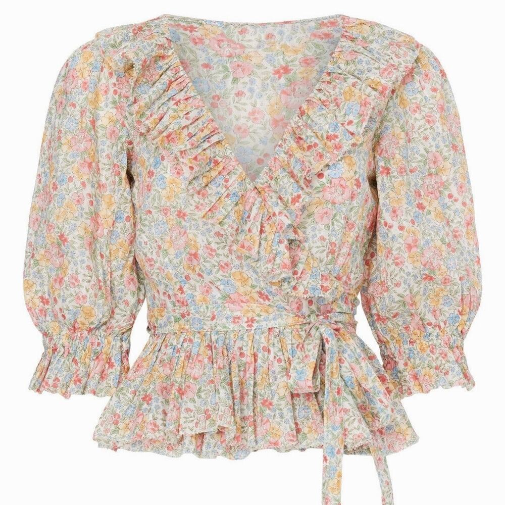 Polo Ralph Lauren Women's Evee Floral Wrap Top Blouse Romantic Preppy - Medium